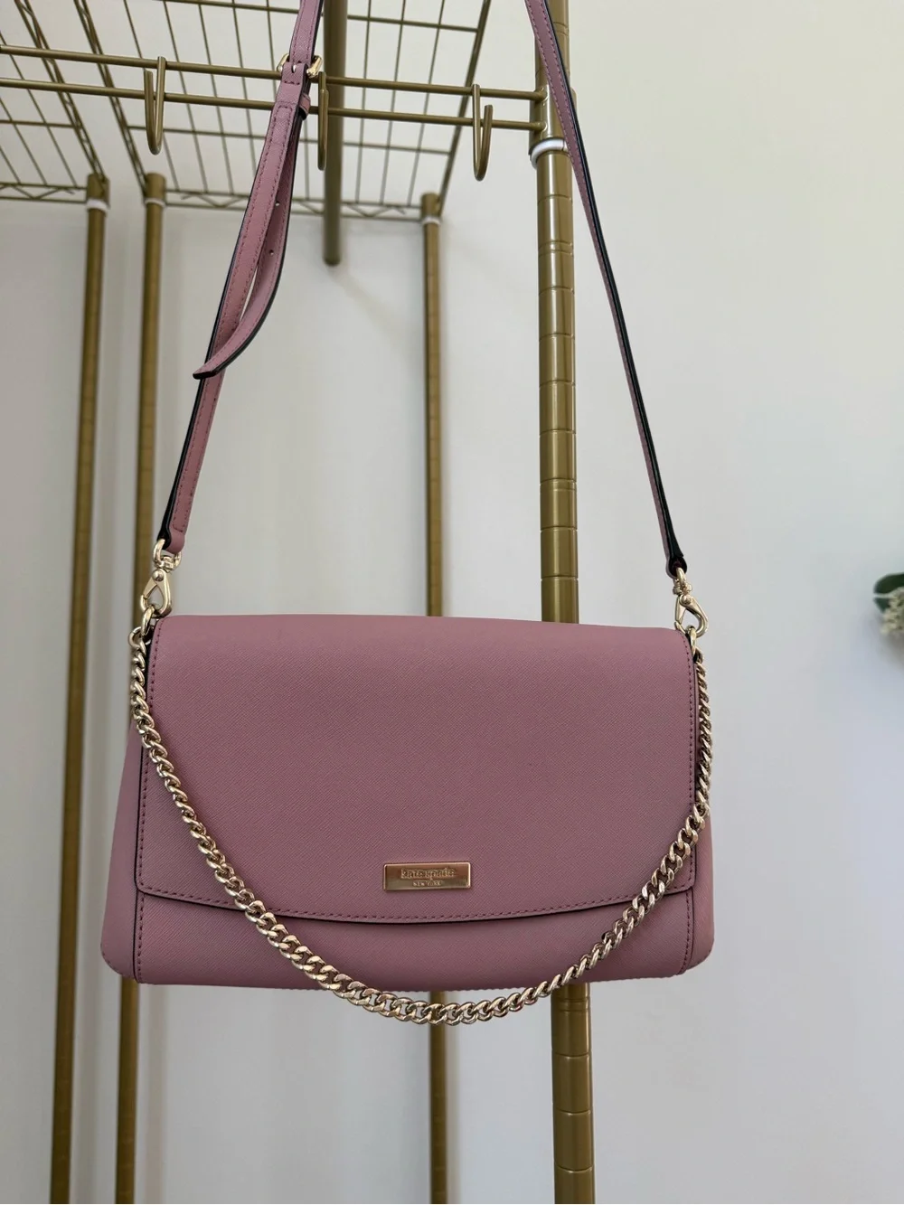 kate spade Dusty Rose Saffiano Leather Crossbody with Gold Chain